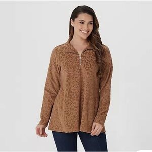 Susan Graver Weekend Sz XL Burnout
Jacquard Knit Half-Zip Top TRUE TAUPE